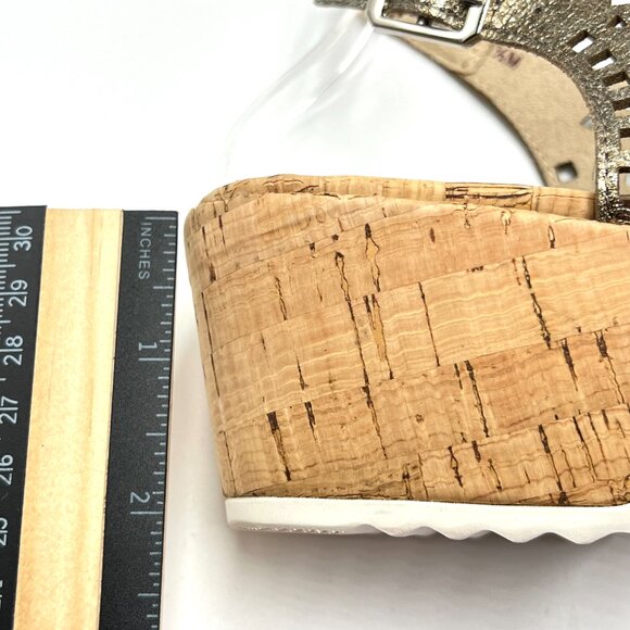 Vaneli Womens Size 11.5 Metallic‎ Gold Perforated Wedges Sandals Shoes - Picture 12 of 13